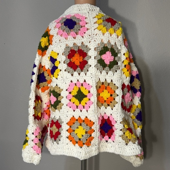 Handmade Crochet Granny Square Jacket – Boho Chic Luxury Cardigan Size L/XL NWT - Picture 4 of 5